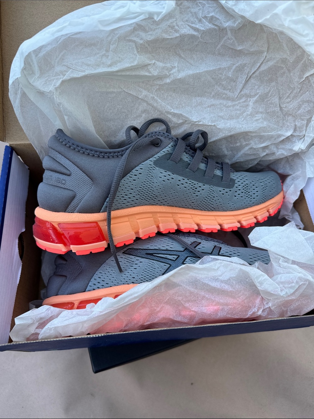 Asics Kids Gray and Coral/Peach Running Sneakers